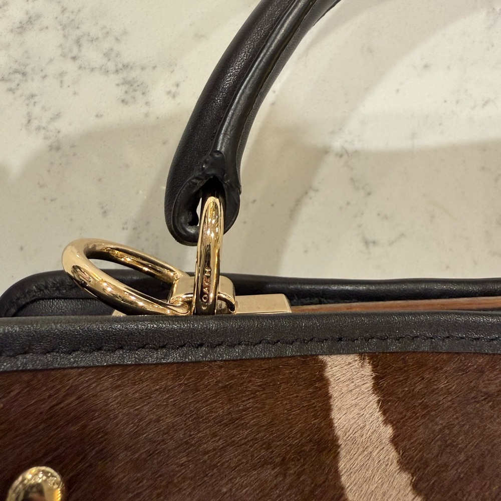 Coach Gramercy Leather & Zebra Print Dyed Calf Hair Tote Bag - Picture 2 of 9